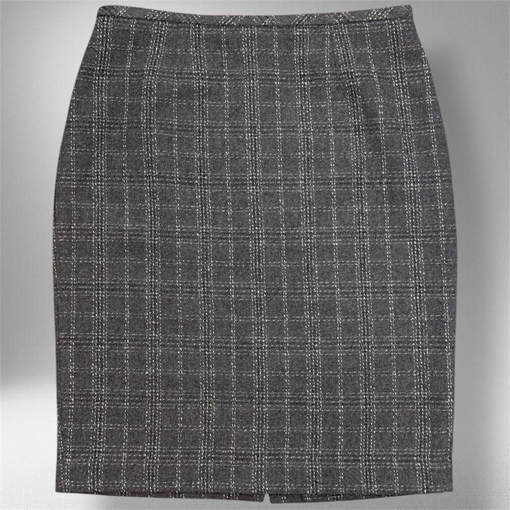 Women's Calvin Klein Charcoal Plaid Tweed Pencil Skirt – Size 2P